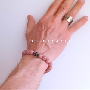 Men's sterling silver with natural rhodonite stone hand woven bracelet